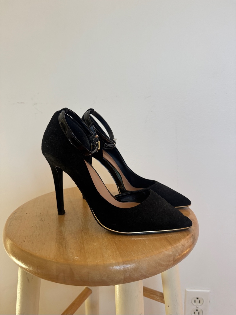 Call It Spring Black Suede Pointed-Toe Ankle Strap Heels